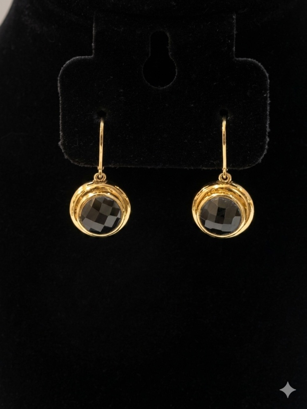 ELLE Sterling Silver 925 Gold Vermeil Faceted Black Onyx Leverback Earrings